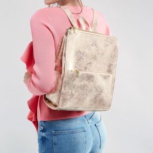 French Connection faux leather metallic backpack